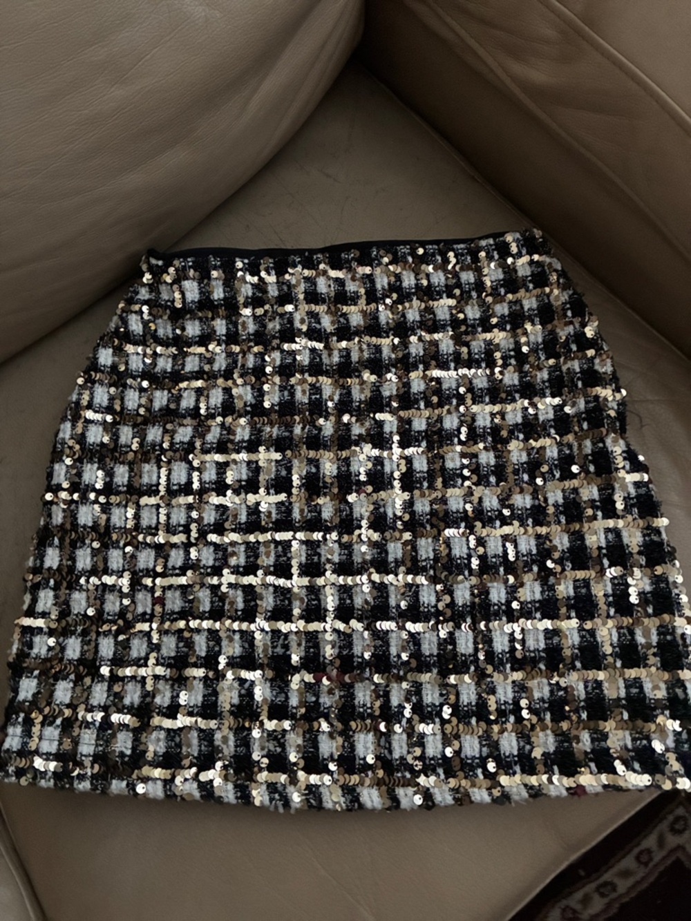 Tween Diva Sequin Tweed Mini Skirt - Black & Cream